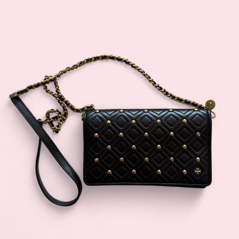 Tory Burch Black Quilted Studded Chain Crossbody